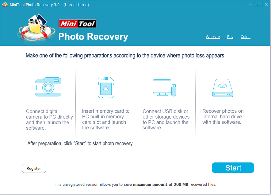 the main interface of MiniTool Photo Recovery