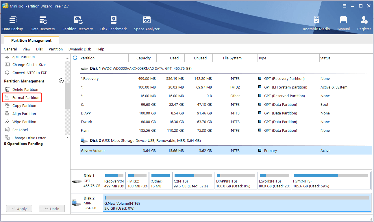 select the button to format a partition