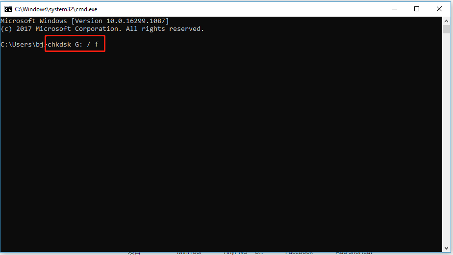 type chkdsk G:/f