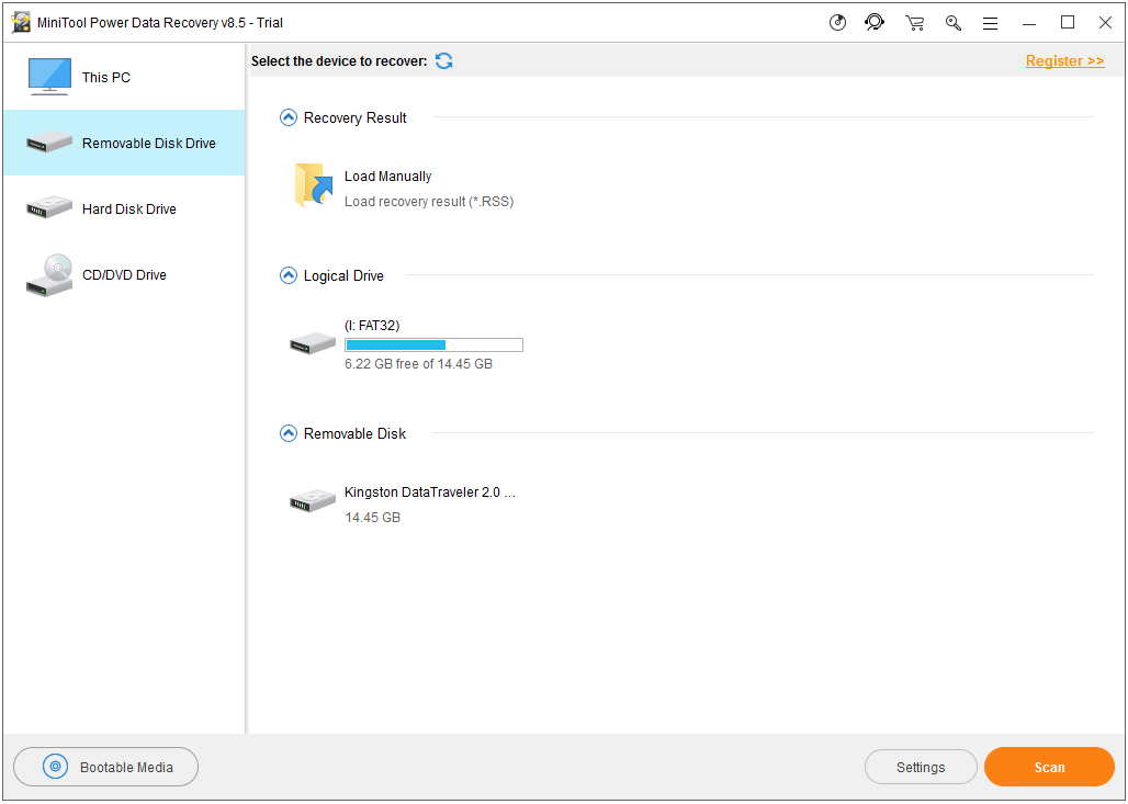 l'interface principale de MiniTool Power Data Recovery