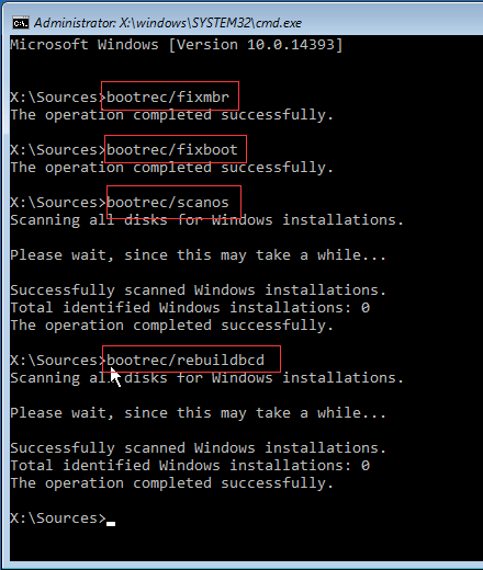 rebuild bcd by using diskpart commands