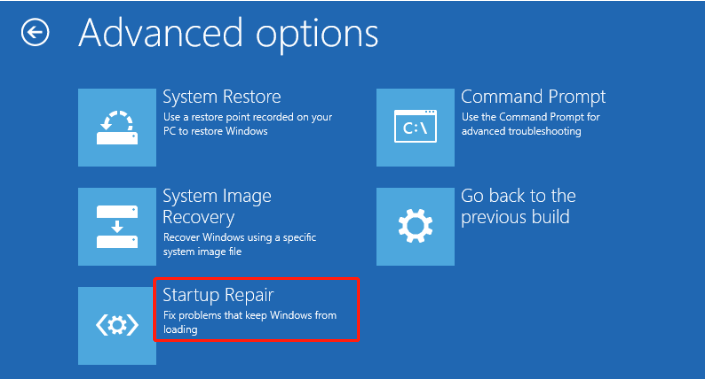 click Startup Repair to fix problems