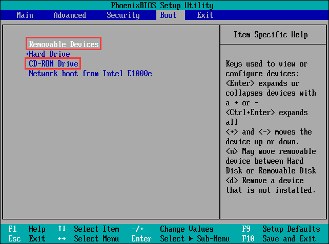 entrez le firmware pour ajuster la sequence de demarrage