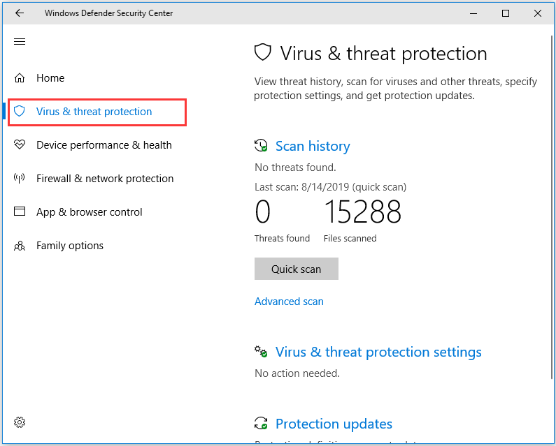 choose virus and threat protection