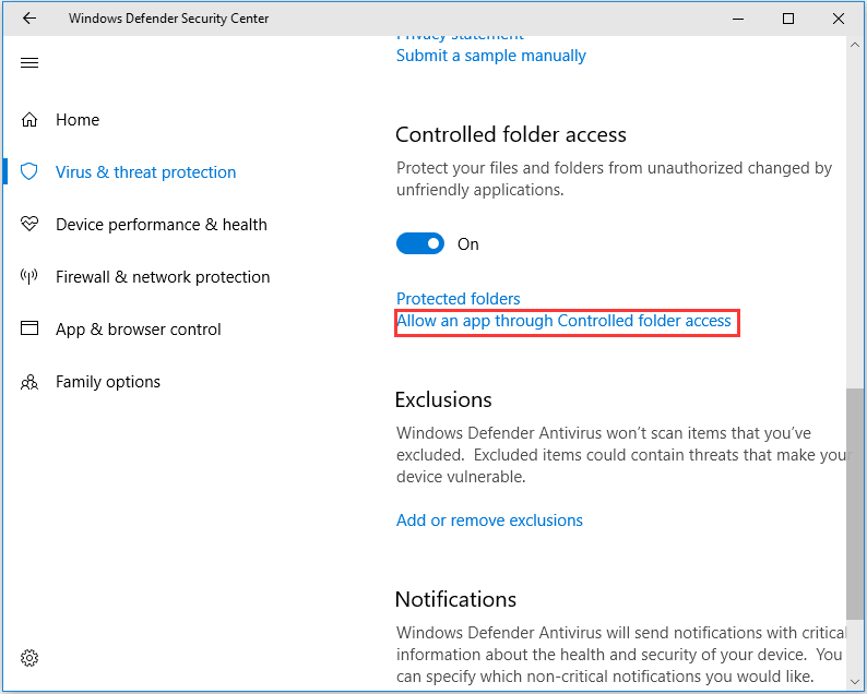 choose allow an app through controlled folder access to continue
