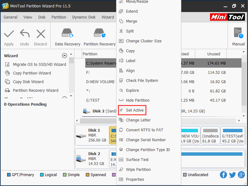 set partition active
