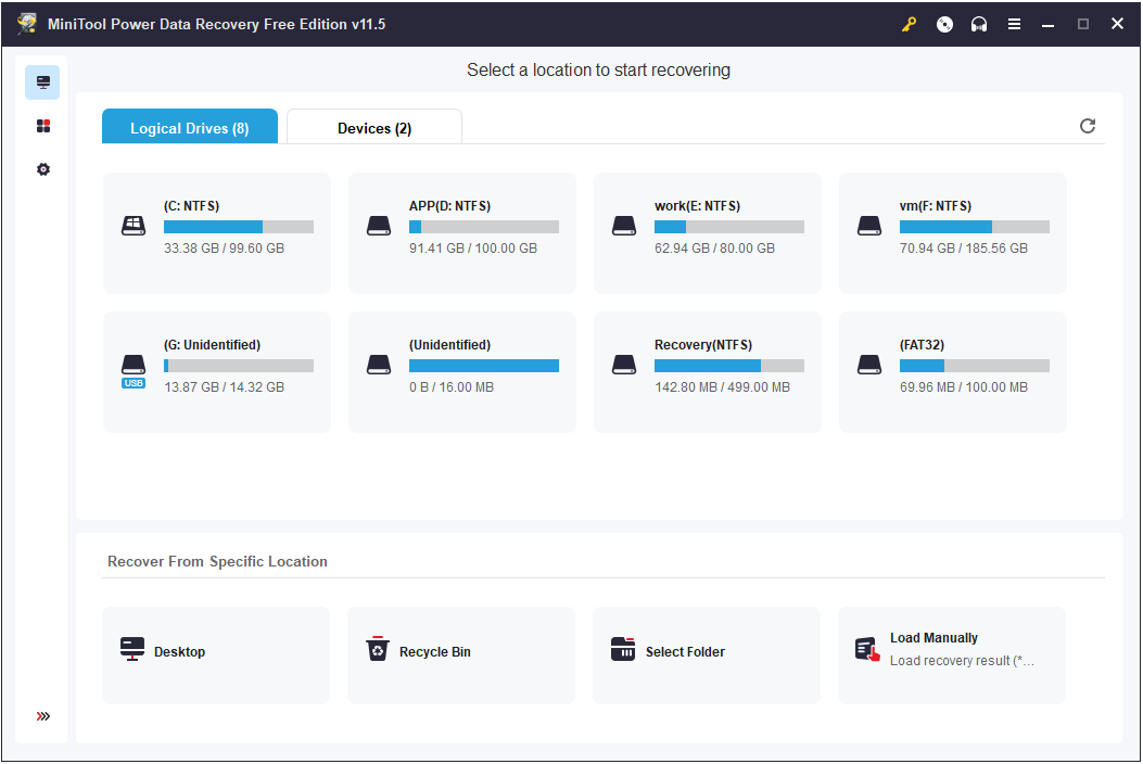 the main interface of MiniTool Power Data Recovery