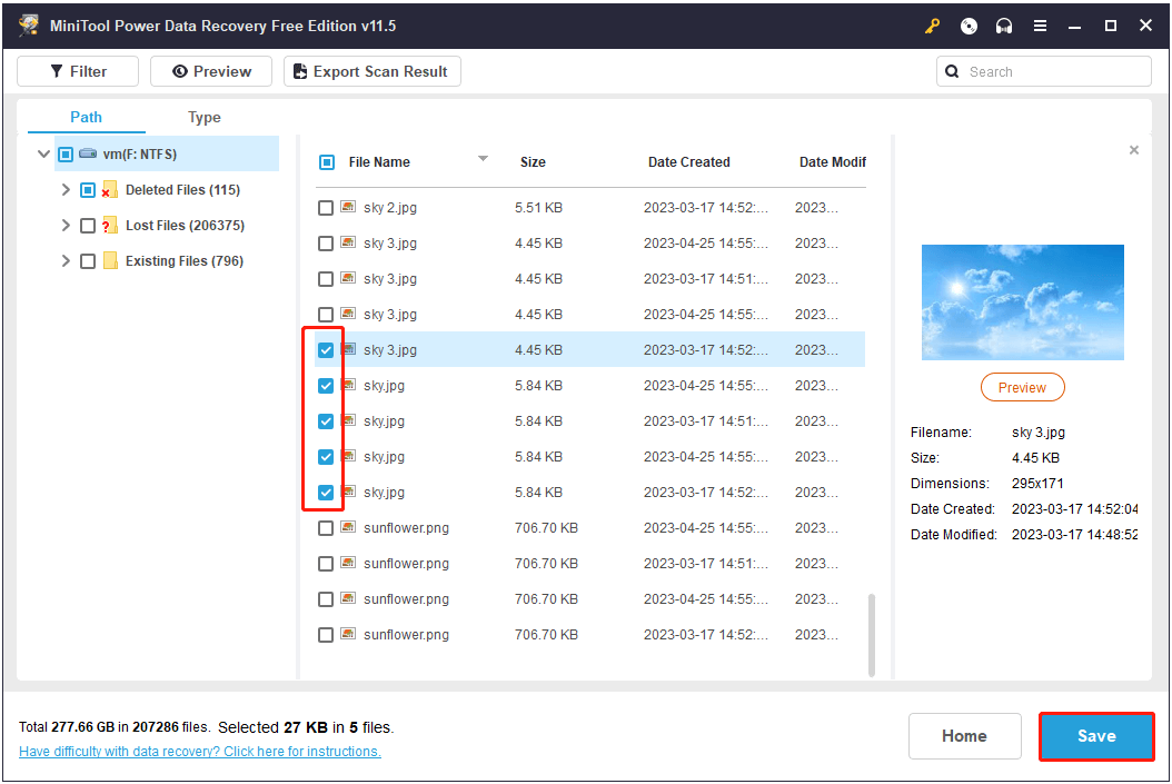 select and save all desired files