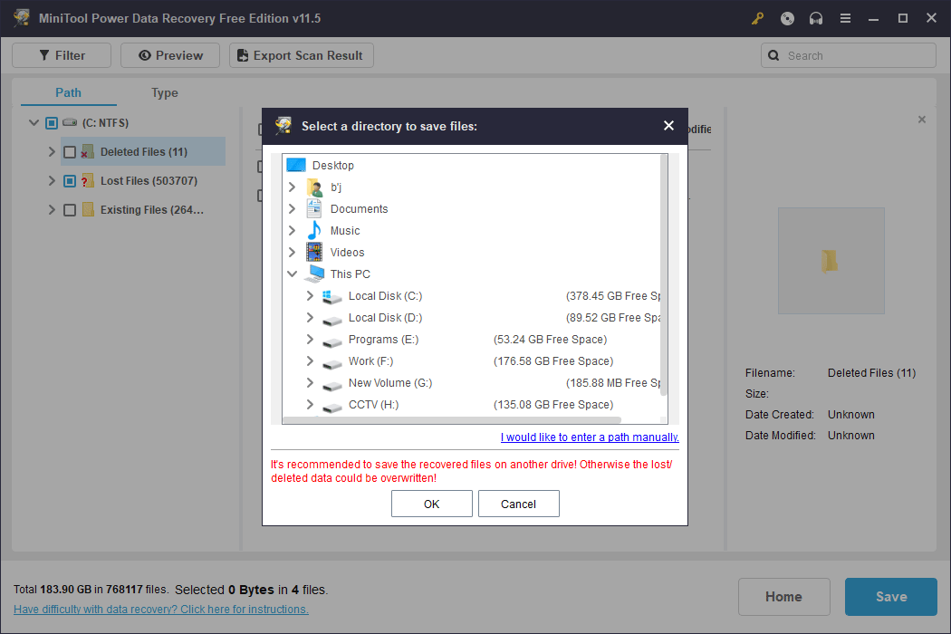 pick a folder to save the selected files