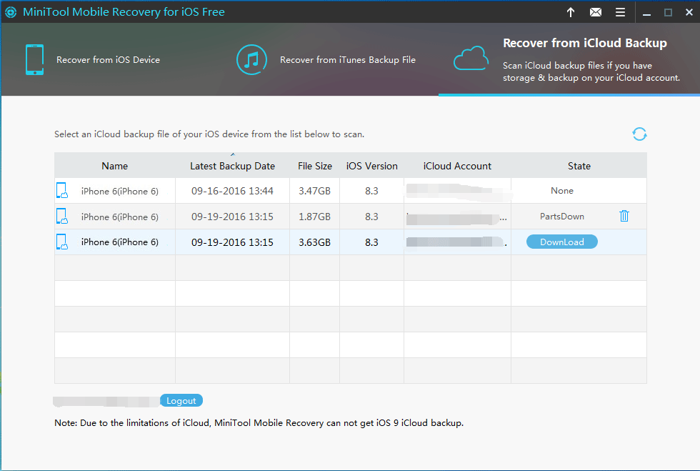 download the target iCloud backup file
