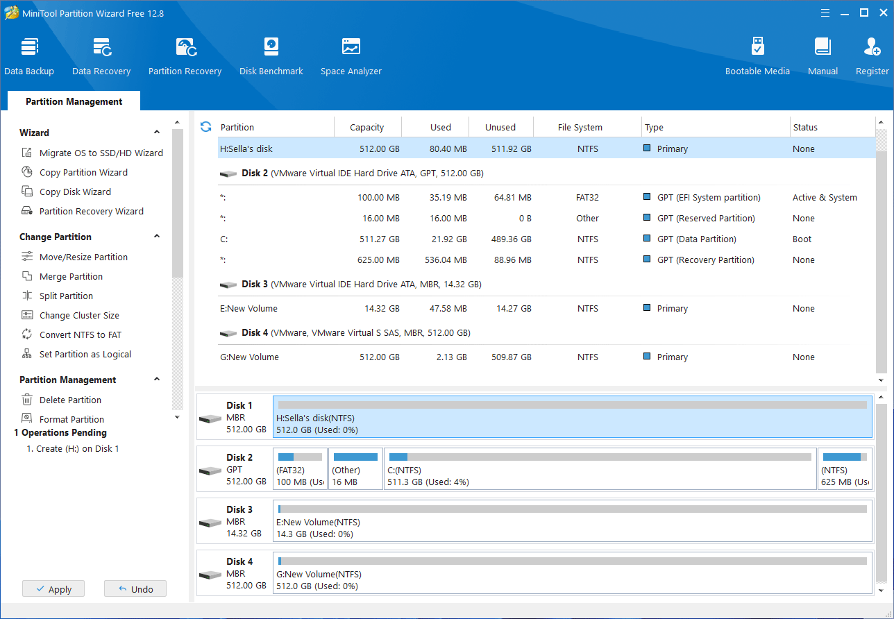 click Apply to complete the partition creation process