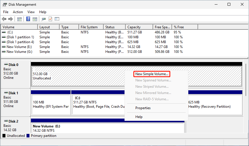 select New Simple Volume