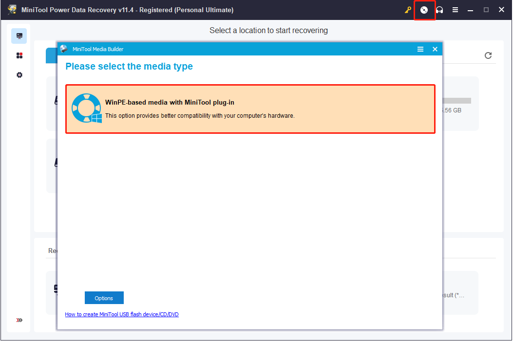 select the button to create a bootable media