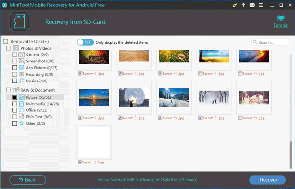 check the files you want to recover from the scan result