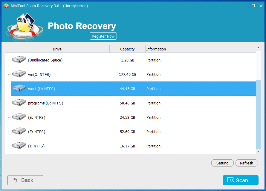 scan the selected drive