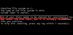 One Of Your Disks Needs To Be Checked For Consistency