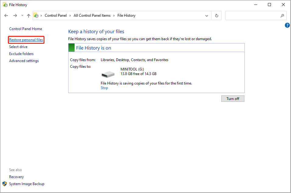 select Restore personal files