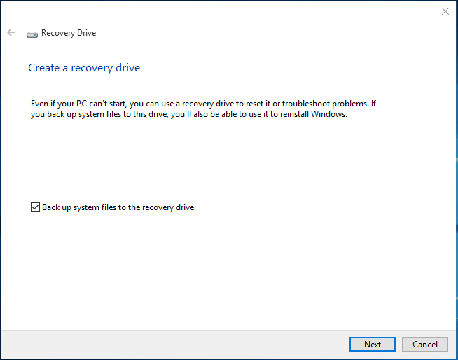 back up system files to recovery drive