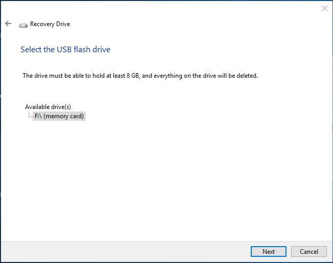 select a USB flash drive