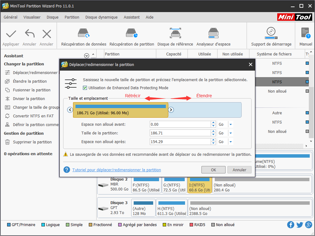 ajuster le côté de la partition