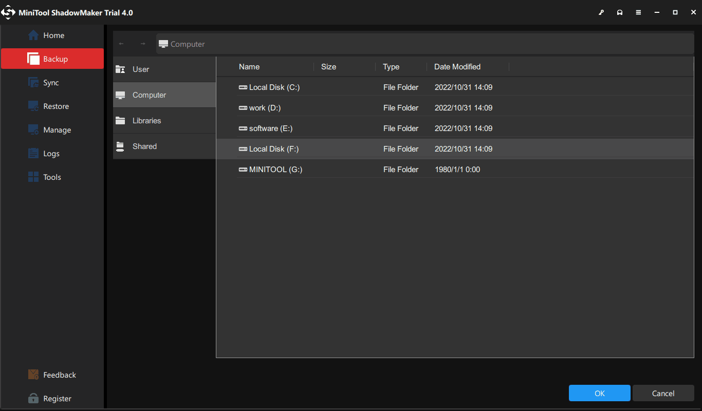  choose backup storage location