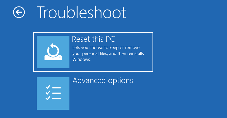 reset this PC in WinRE