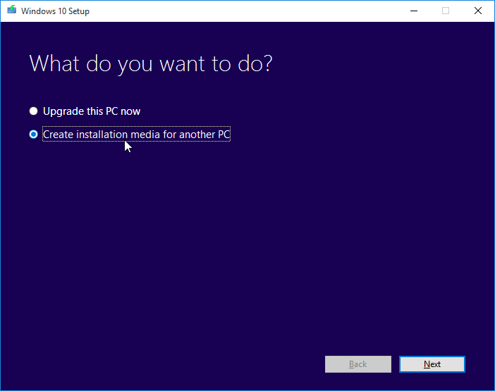 create installation media for another PC
