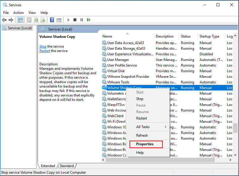 right-click the service and choose Properties to continue