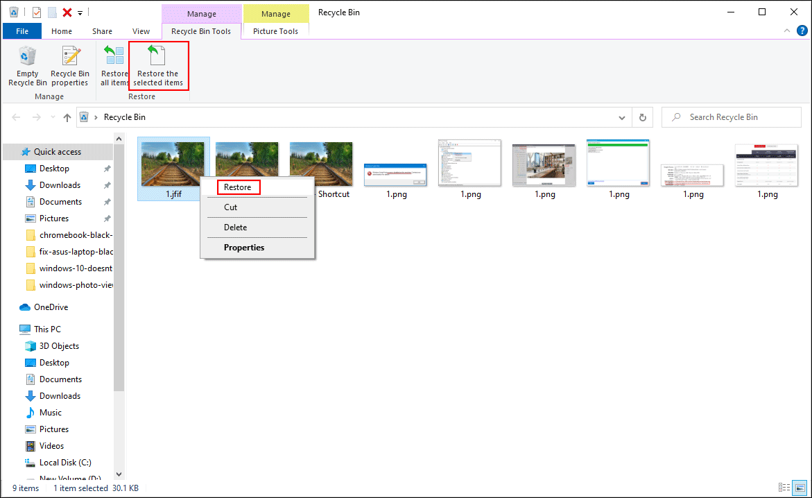 recover deleted files from Recycle Bin
