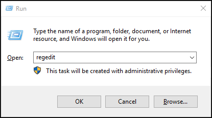 type regedit and click OK to continue