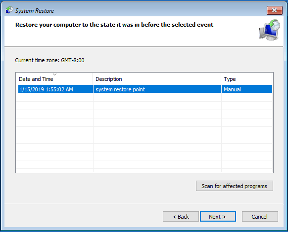 choose the restore point 