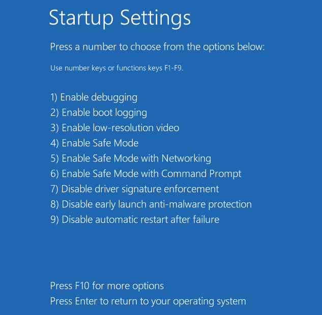 Press F5 to enter safe mode with networking