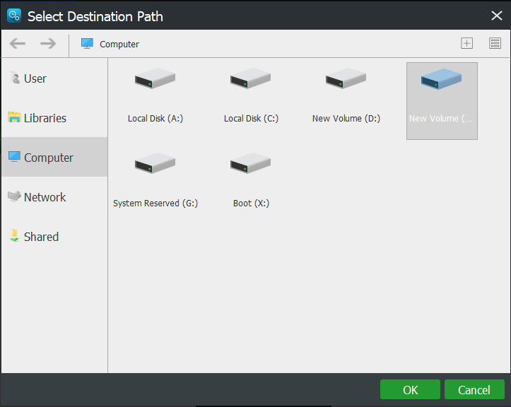 select destination path