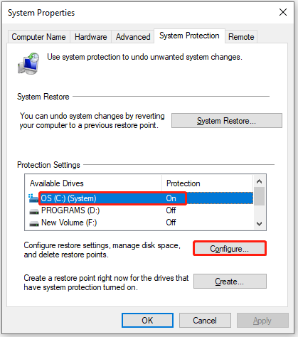select C drive and click Configure