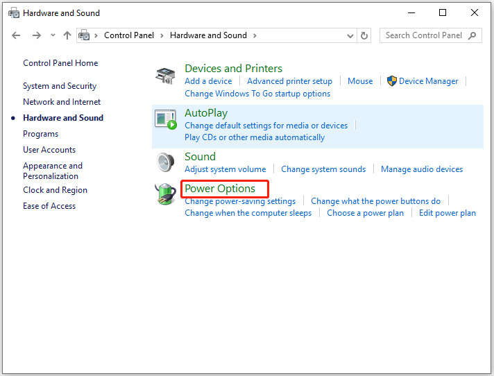 click Power Options