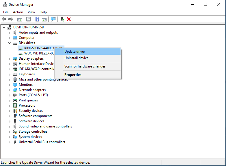 atualize ou desinstale o controlador SSD
