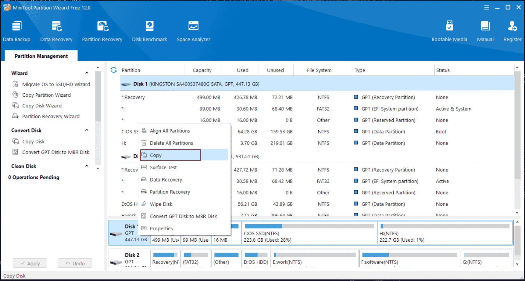 MiniTool Partition Wizard clone disk