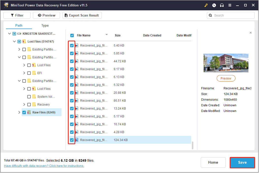 save desired files