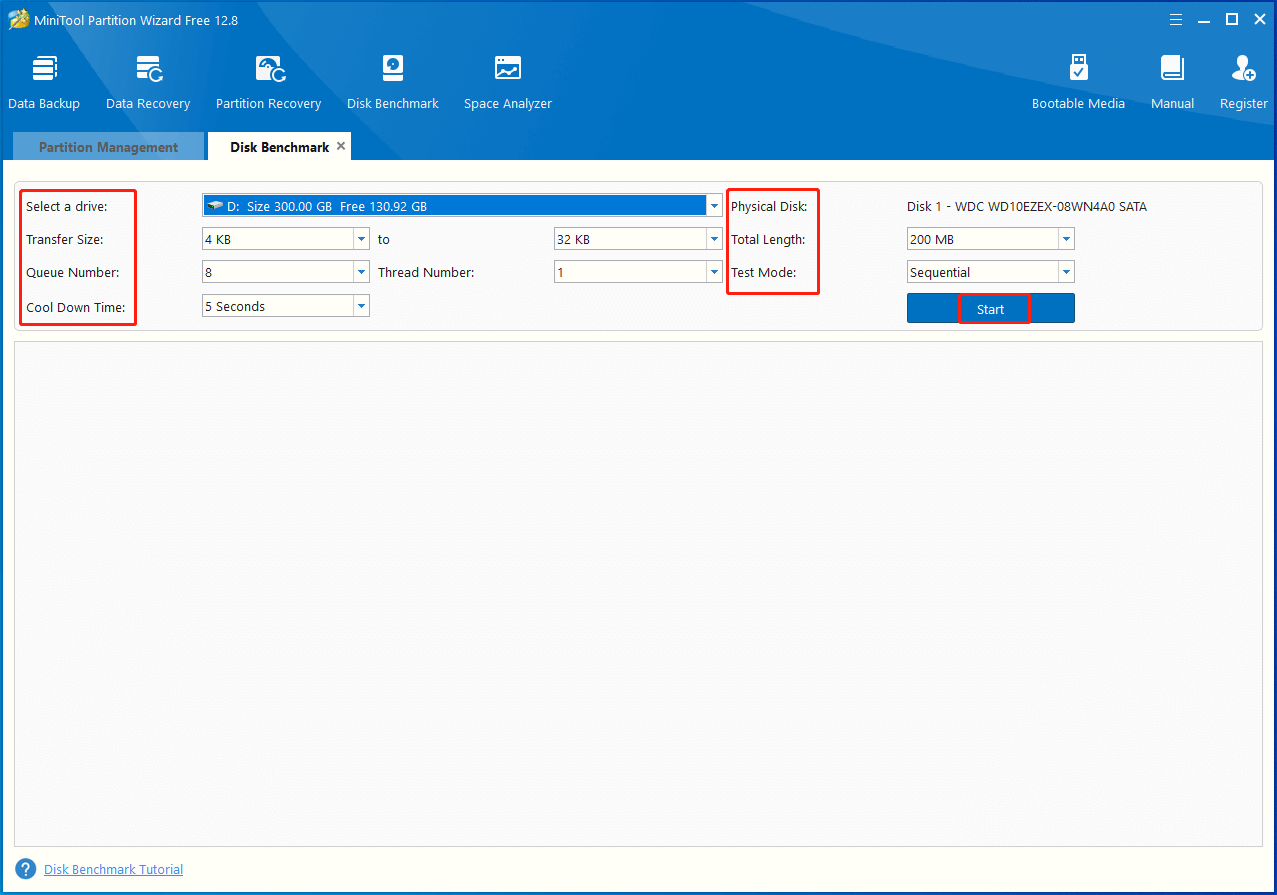 click start to begin the testing operation