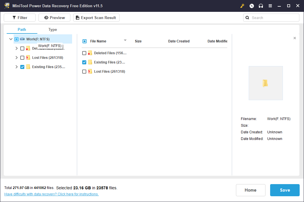 MiniTool Power Data Recovery muestra los resultados del análisis