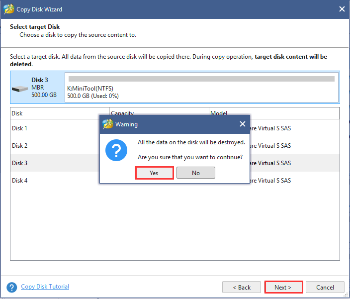 select the target disk