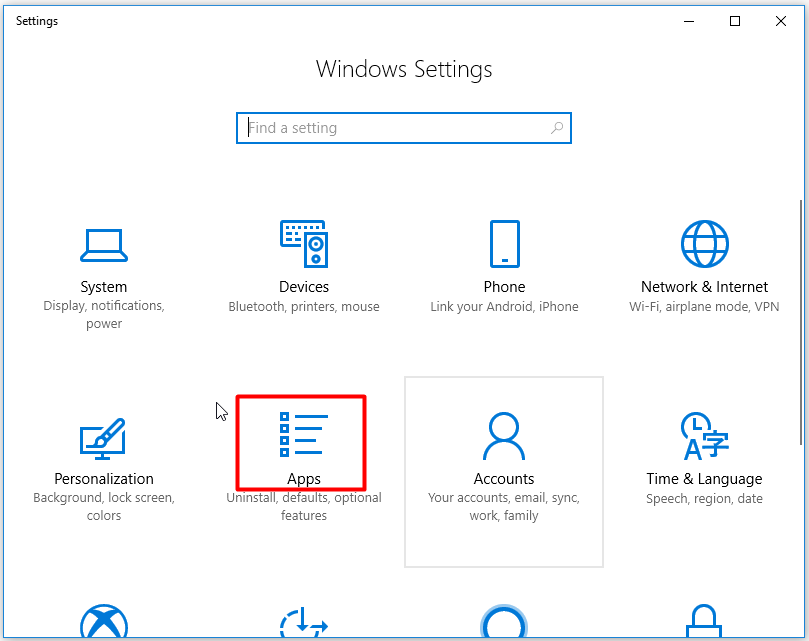 click on apps on the main page