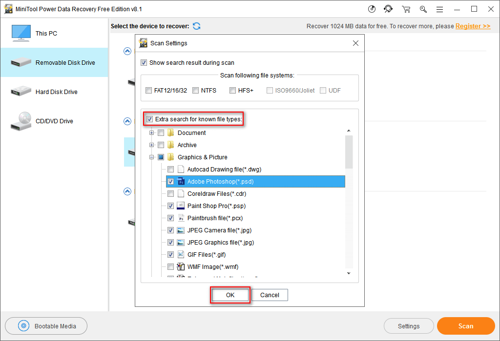 Extra search for known file types