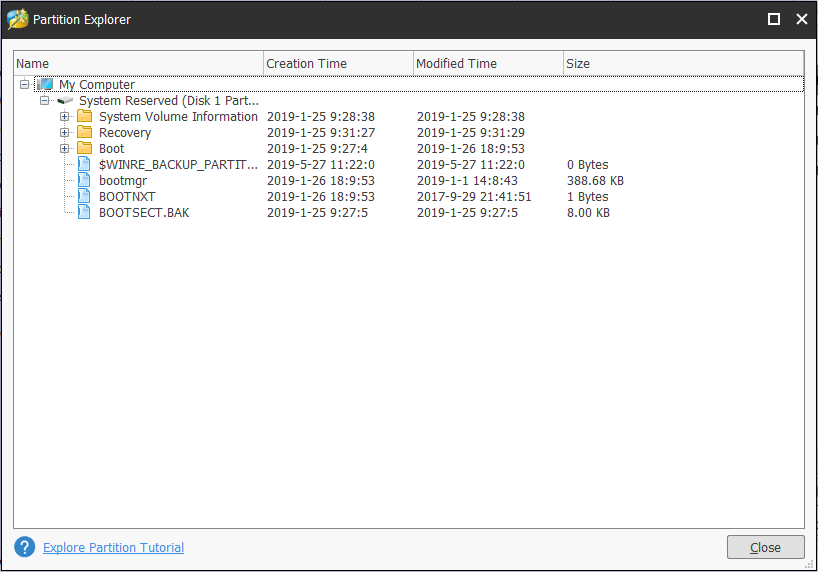 explore system reserved partition