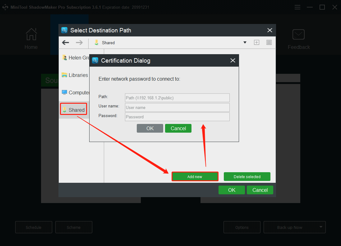 select Synology NAS as a backup destination