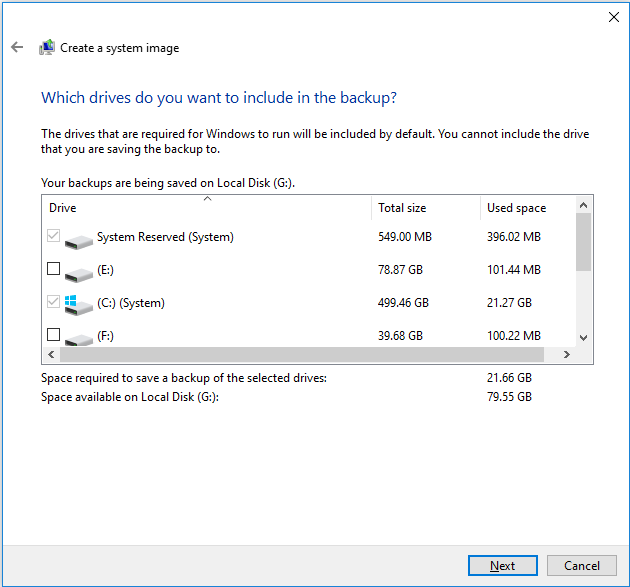choose drives that you want to back up