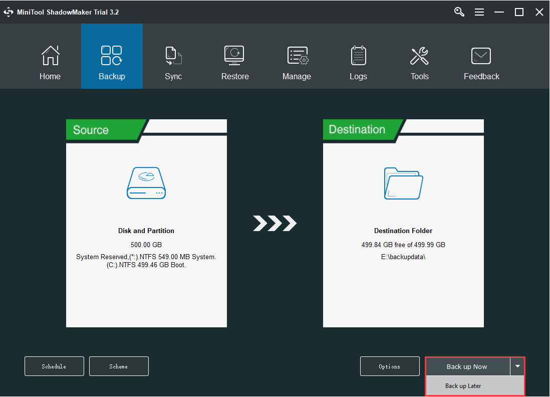 perform the backup task