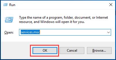 type services.msc in the box and click OK to continue