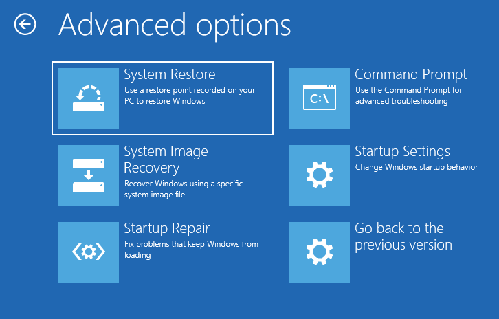 system restore in WinRE