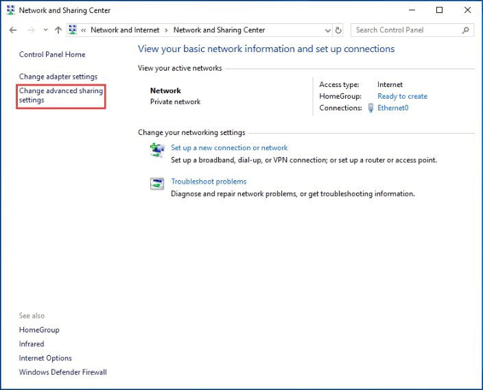 cambiar la configuración de uso compartido avanzado